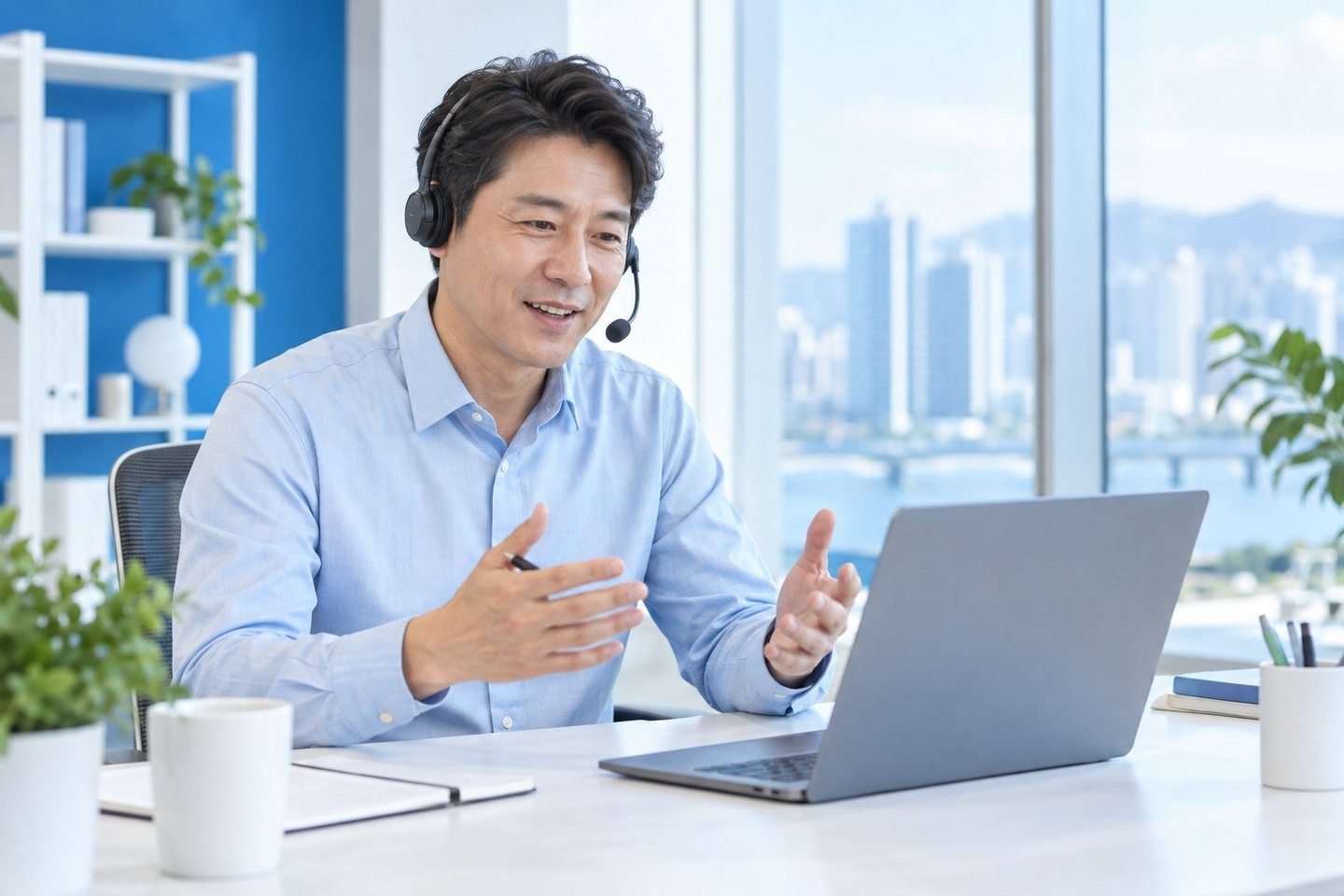 결제 기기가 놓인 테이블에서 상담하는 남성 — 신용불량자 PG 카드단말기 상담상담, 사장님 현장 이야기부터. 연락 주시면 빠르면 당일 개통까지 이어 드립니다.